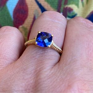 14k yellow gold over 925 Lab Created Sapphire Ring Size 7